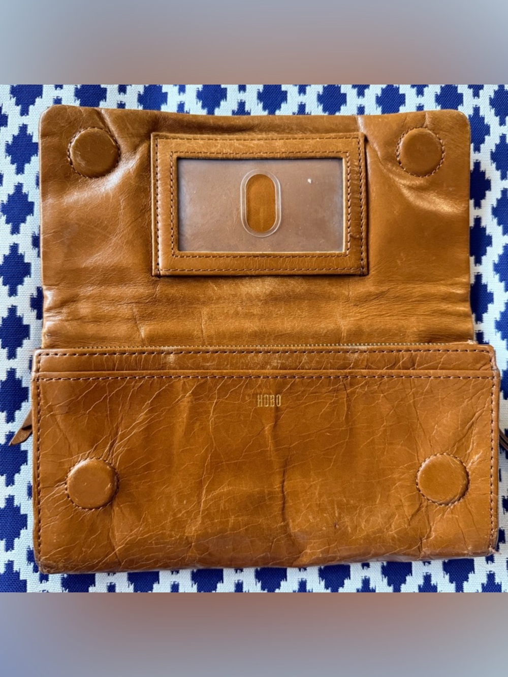 HOBO Cognac Leather Wallet Organizer Zip Around Snap Closure